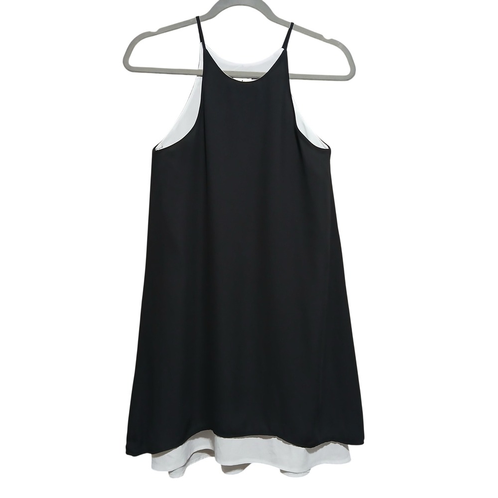 Mia Womens Black‎ White Layered Halter Shift Dress XS High Neck Spaghetti Strap